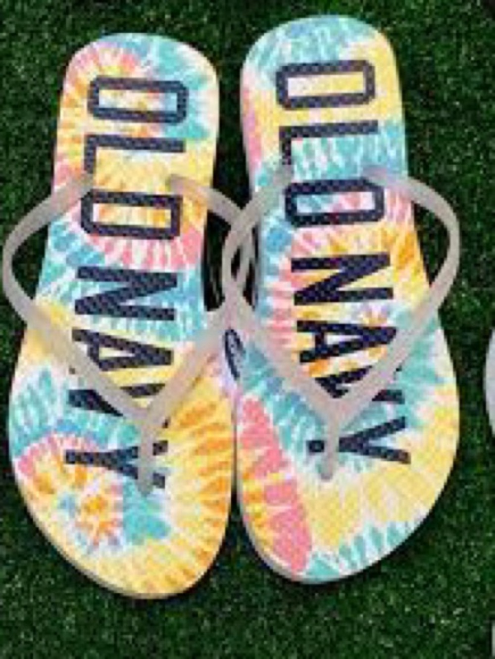 NEW!! Women’s Old Navy Tie-Dye Flip Flops - Yellow Blue Pink Green Size 5-6